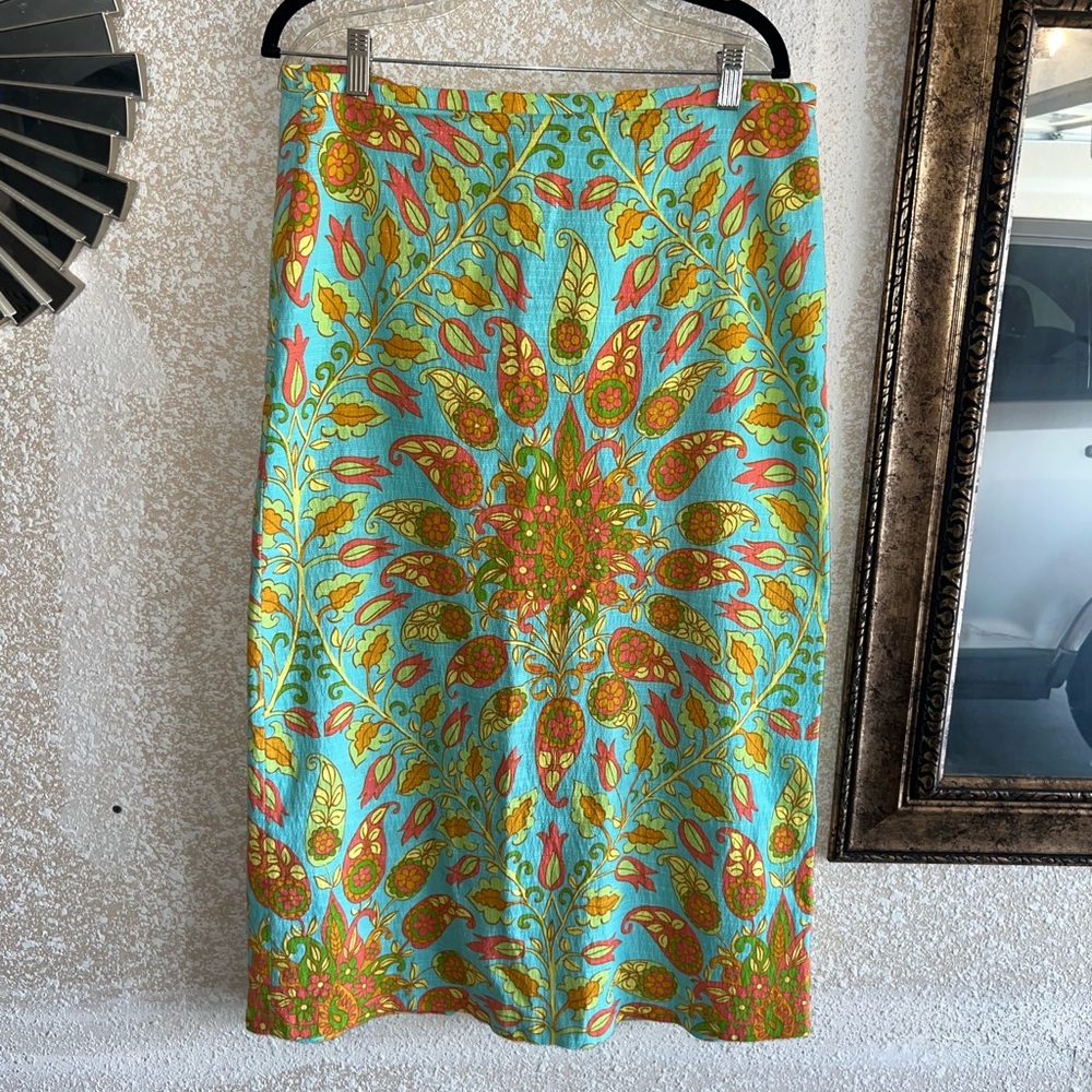 Zara Vibrant Leaf Pattern Maxi Skirt - Blue and Orange